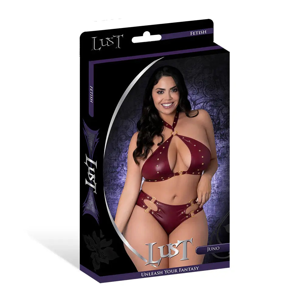 Lingerie - Fetish Wear Lust Fetish Juno Burgundy Wet Look Bondage Outfit Queen Size