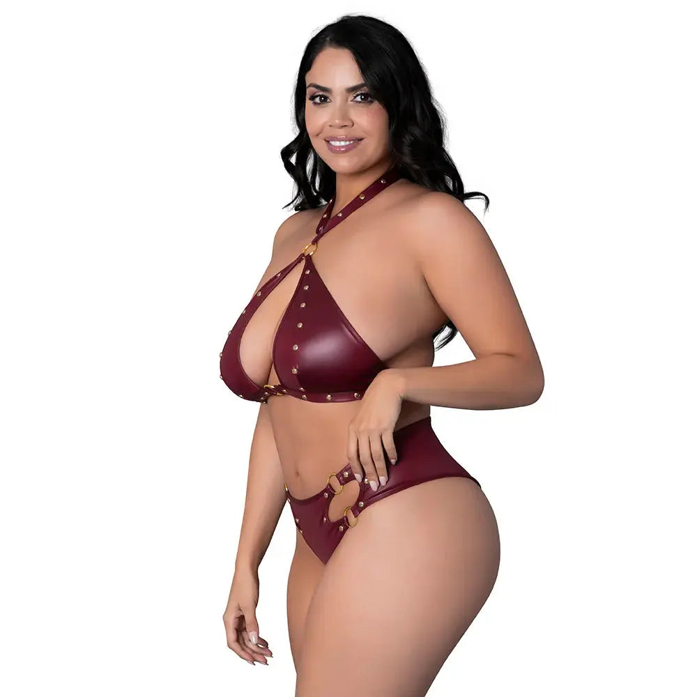 Lingerie - Fetish Wear Lust Fetish Juno Burgundy Wet Look Bondage Outfit Queen Size