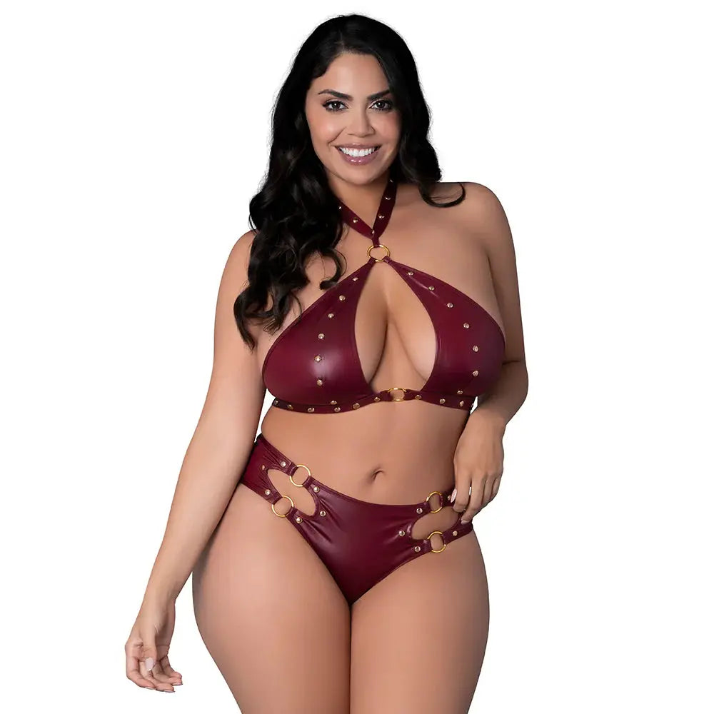 Lingerie - Fetish Wear Lust Fetish Juno Burgundy Wet Look Bondage Outfit Queen Size