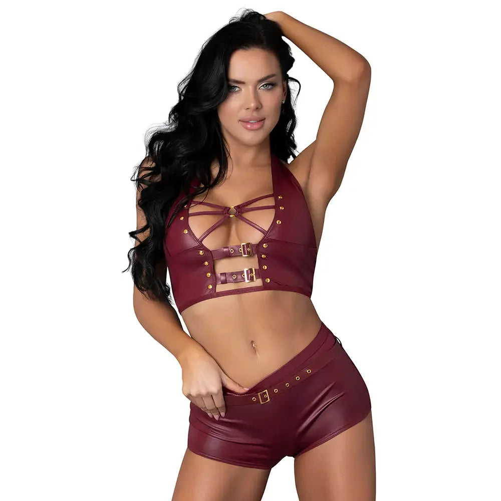 Lingerie - Fetish Wear Wet Look Bondage Outfit Lust Fetish Thalia Burgundy S/M