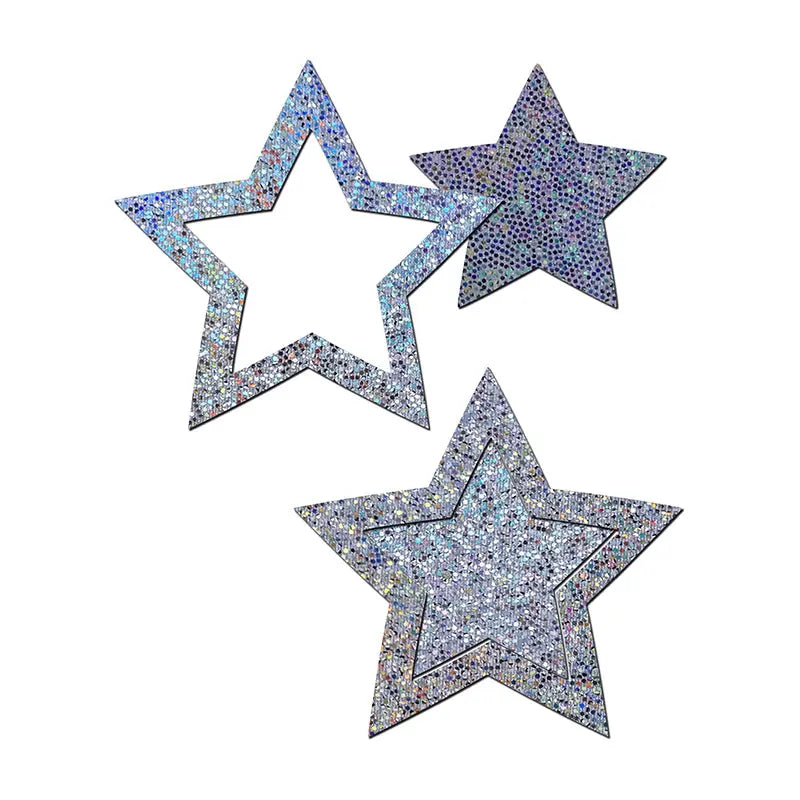 Lingerie - Pasties and Tassels Pastease Peek-a-Boob: Silver Glitter Star Frame & Center Nipple Pasties