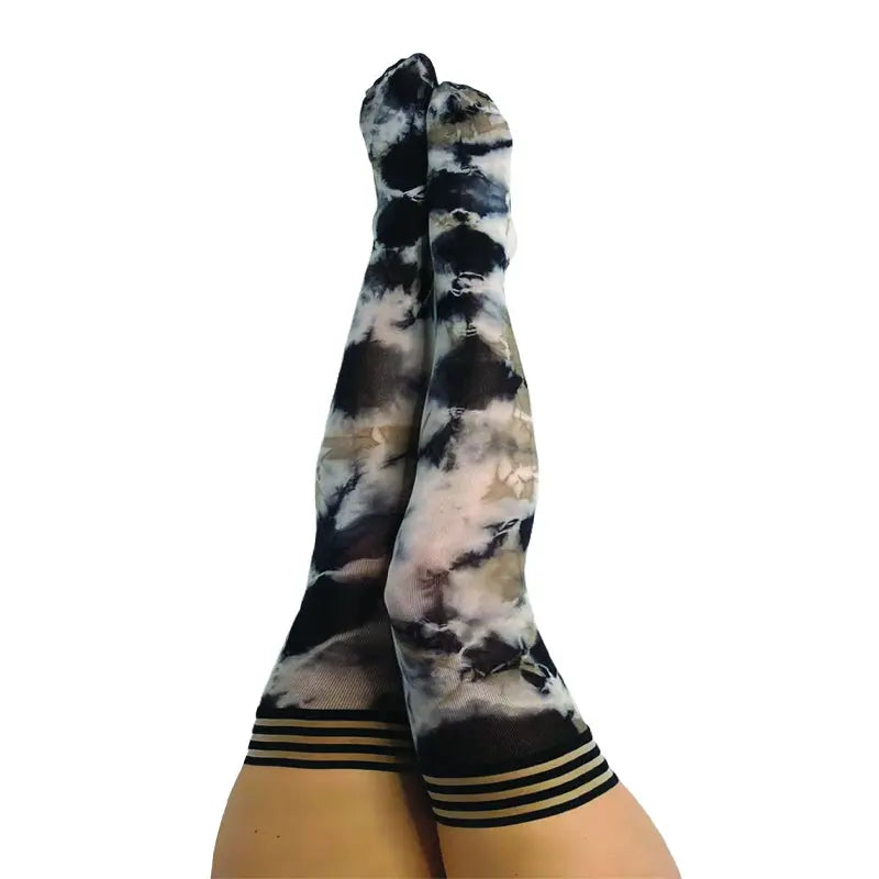 Lingerie - Stockings & Leggings Kixies Mackenzie Black/White Tie-Dye Thigh-High Size D