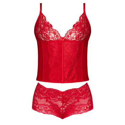 Plus Red Lingerie Sugar High Plunge Bustier & Boy Short Set Red Queen Size