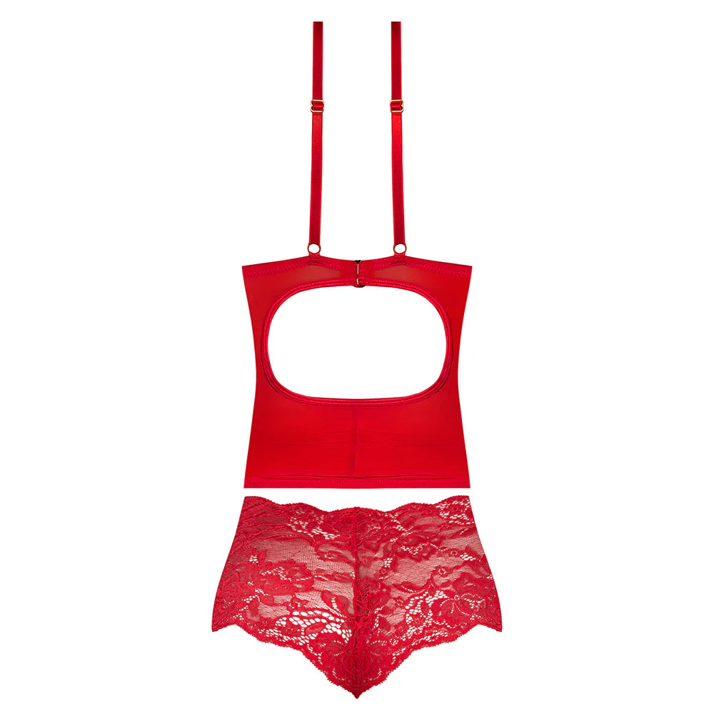 Plus Red Lingerie Sugar High Plunge Bustier & Boy Short Set Red Queen Size