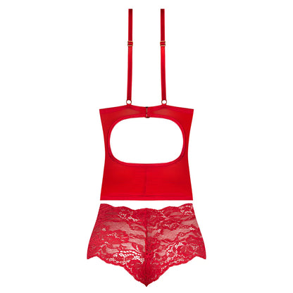 Plus Red Lingerie Sugar High Plunge Bustier & Boy Short Set Red Queen Size
