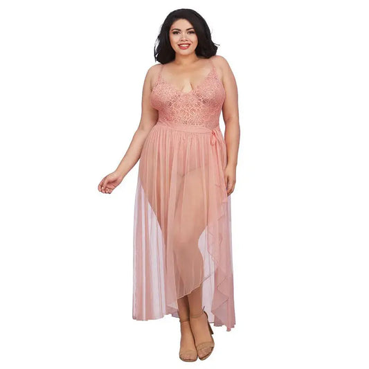 Lingerie - Baby dolls Chemises etc Dreamgirl Dreamgirl Teddy & Sheer Mesh Maxi Skirt With G-String Rose Queen 3X Hanging