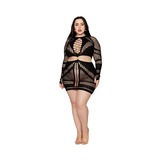 Lingerie - Baby dolls Chemises etc Dreamgirl Seamless Fishnet Chemise with Ring Detail Black Queen Size