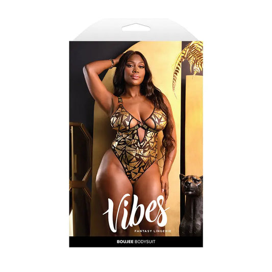 Lingerie - Baby dolls Chemises etc Fantasy Lingerie Vibes Boujee Cut-Out Shattered Foil Mesh Bodysuit Queen Size