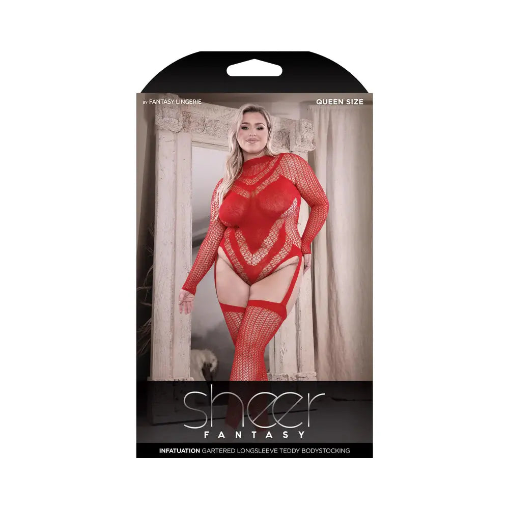 Lingerie - Baby dolls Chemises etc Infatuation Open Back Longsleeve Teddy Bodystocking Red Queen Size