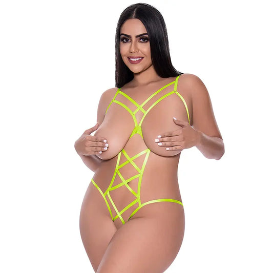 Lingerie - Baby dolls Chemises etc Magic Silk Strap Tease Cupless & Crotchless Teddy Yellow Queen