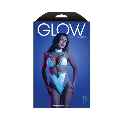 Lingerie - Baby dolls Chemises etc Prismatic Iridescent Glow-in-the-Dark Cut-Out Harness Bodysuit L/XL