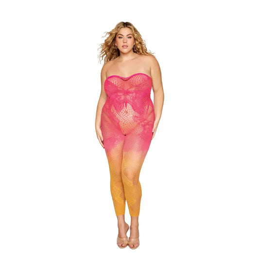 Lingerie - Body Stockings Dreamgirl Versatile Butterfly Fishnet Bodystocking Watermelon Mimosa Queen Size