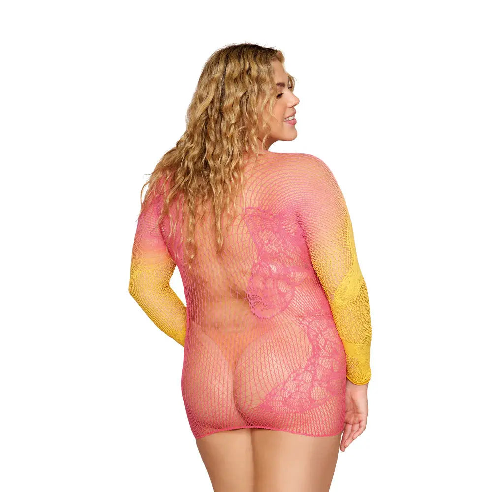 Lingerie - Body Stockings Dreamgirl Versatile Butterfly Fishnet Bodystocking Watermelon Mimosa Queen Size
