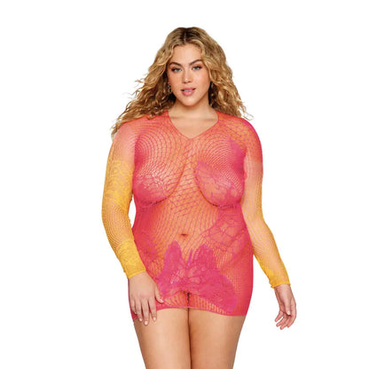 Lingerie - Body Stockings Dreamgirl Versatile Butterfly Fishnet Bodystocking Watermelon Mimosa Queen Size