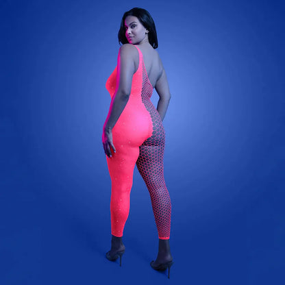 Lingerie - Body Stockings Fantasy Lingerie Glow Hyperdrive UV Reactive Rhinestone Bodystocking Queen Size