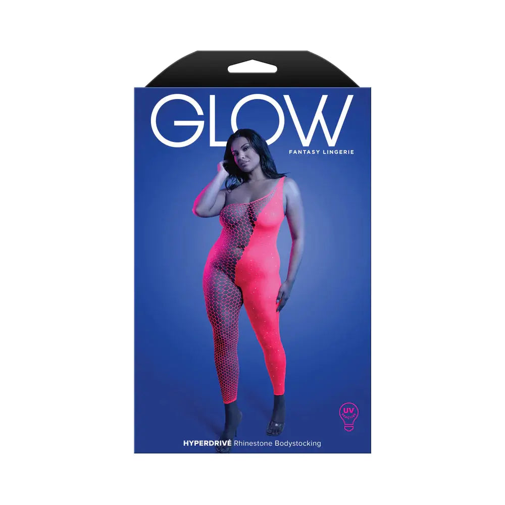 Lingerie - Body Stockings Fantasy Lingerie Glow Hyperdrive UV Reactive Rhinestone Bodystocking Queen Size