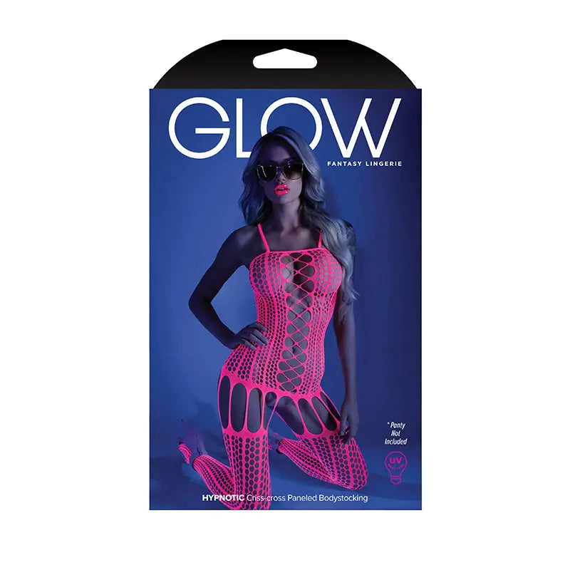 Lingerie - Body Stockings Fantasy Lingerie Glow Hypnotic Criss-Cross Paneled Bodystocking Neon Pink O/S
