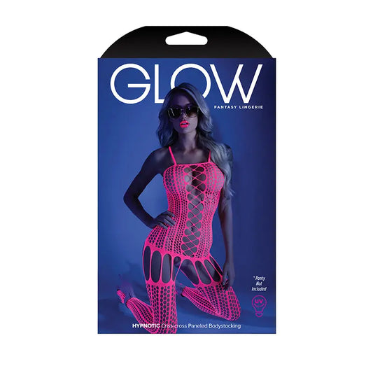Lingerie - Body Stockings Fantasy Lingerie Glow Hypnotic Criss-Cross Paneled Bodystocking Neon Pink O/S