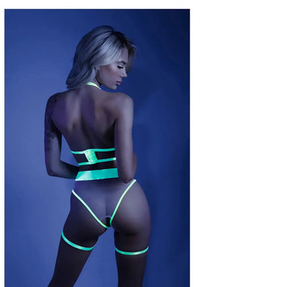 Lingerie - Body Stockings Glow Open-Cup Crotchless Teddy Neon Yellow L/XL
