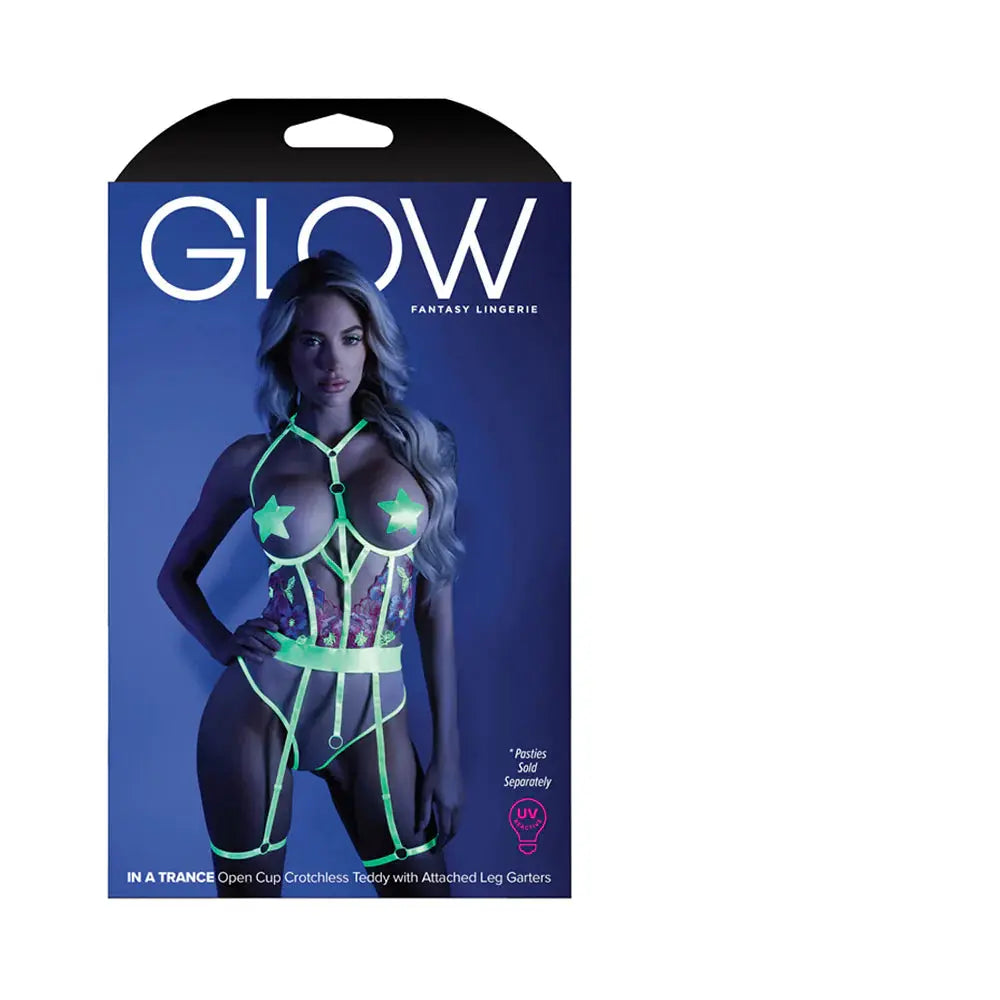 Lingerie - Body Stockings Glow Open-Cup Crotchless Teddy Neon Yellow L/XL