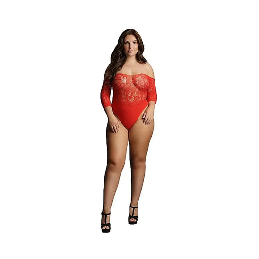 Lingerie - Body Stockings Le Desir Crotchless Rhinestone Teddy Red Queen Size
