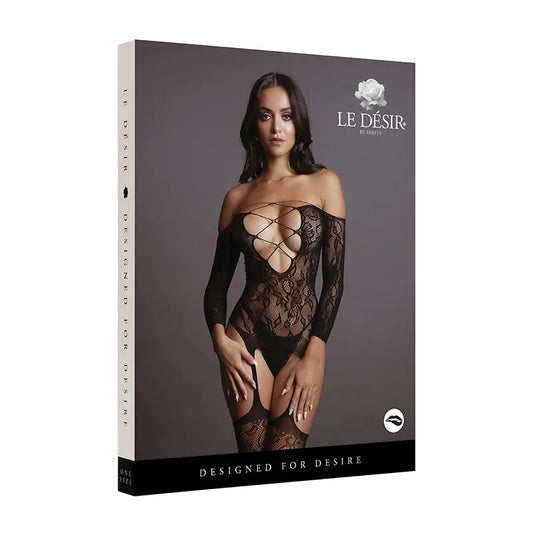Lingerie - Body Stockings Le Desir Deep-V Criss-Cross Bodystocking Black O/S