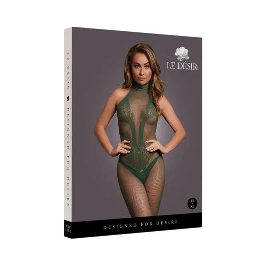 Lingerie - Body Stockings Le Desir Fishnet and Lace Bodystocking Midnight Green O/S
