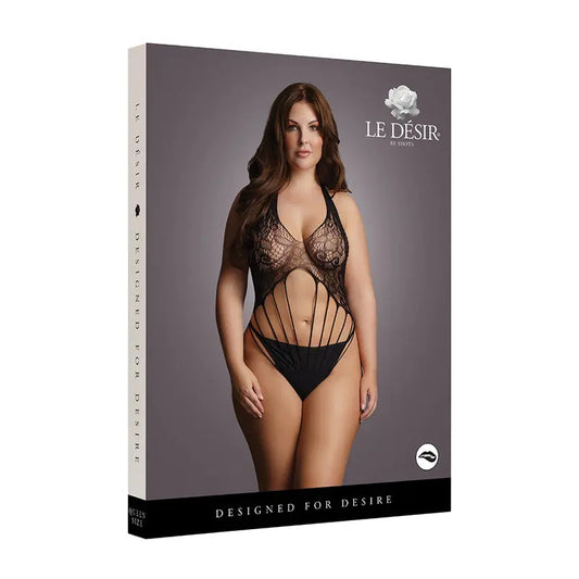 Lingerie - Body Stockings Le Desir Strappy Lace Teddy Black Queen Size