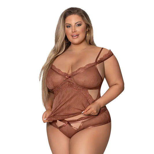 Lingerie - Body Stockings Magic Silk Caramel Kiss Cami & Boyshort Caramel Queen Size