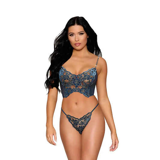 Lingerie - Bra and Panty sets Blue Lace Bustier Lingerie and G-String Twilight