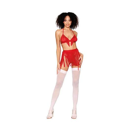 Lingerie - Bra and Panty sets Dreamgirl Chainette Fringe Bralette, Garter Belt, and G-String Set Ruby O/S