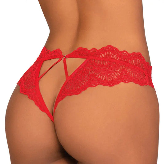 Lingerie - Bra and Panty sets Dreamgirl Lace Tanga Open-Crotch Panty and Elastic Open Back Detail Red L