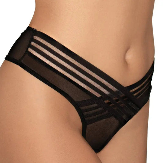 Lingerie - Bra and Panty sets Dreamgirl Mesh Thong with Shadow Stripe Elastic Front Detail Black XL Hanging