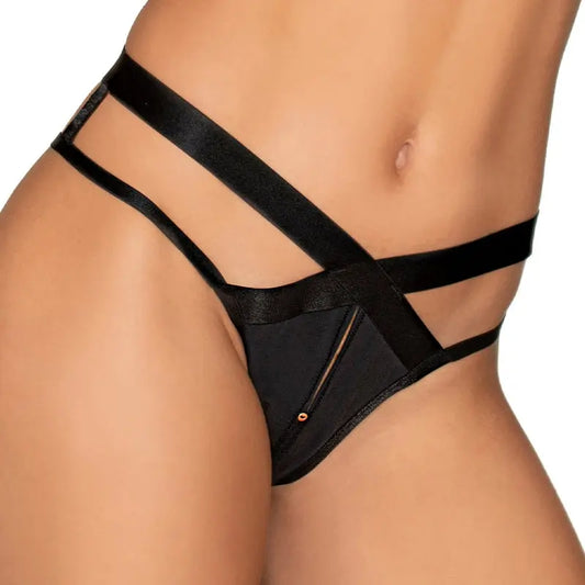 Lingerie - Bra and Panty sets Dreamgirl Microfiber Open-Crotch Strappy Panty Black S Hanging