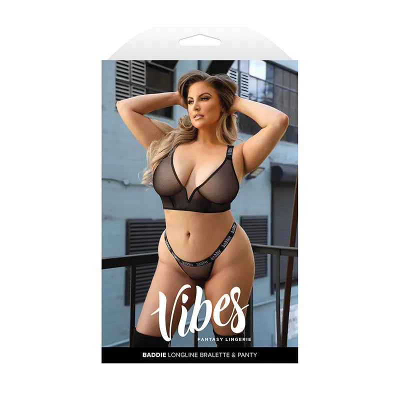 Lingerie - Bra and Panty sets Fantasy Lingerie Vibes Baddie Longline Mesh Bralette & Panty Queen Size
