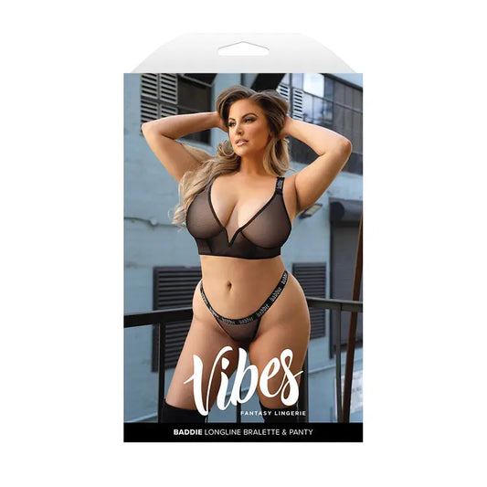 Lingerie - Bra and Panty sets Fantasy Lingerie Vibes Baddie Longline Mesh Bralette & Panty Queen Size