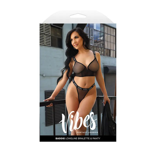 Lingerie - Bra and Panty sets Fantasy Lingerie Vibes Baddie Longline Mesh Bralette & Panty S/M