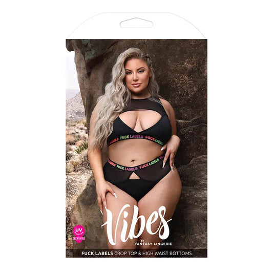 Lingerie - Bra and Panty sets Fantasy Lingerie Vibes Fuck Labels Keyhole Top & High-Waist Bottom Black Queen
