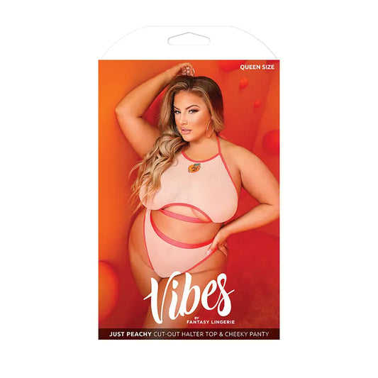 Lingerie - Bra and Panty sets Fantasy Lingerie Vibes Just Peachy Cut-Out Halter Top & Cheeky Panty Peach Queen Size
