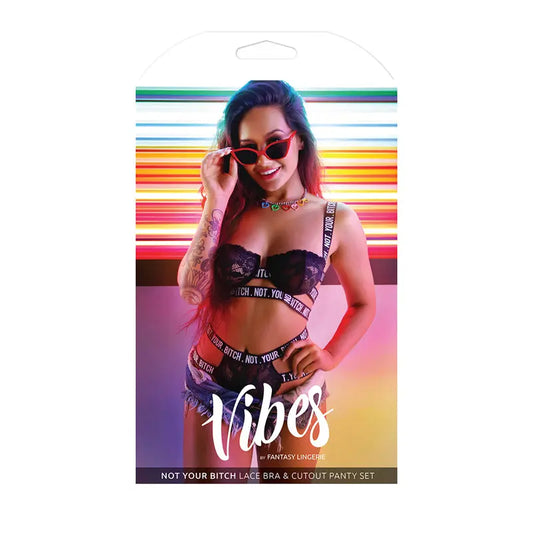 Lingerie - Bra and Panty sets Fantasy Lingerie Vibes Not Your Bitch Bra & Panty Black S/M