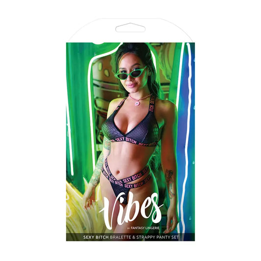 Lingerie - Bra and Panty sets Fantasy Lingerie Vibes Sexy Bitch Reptile Print Set Black S/M