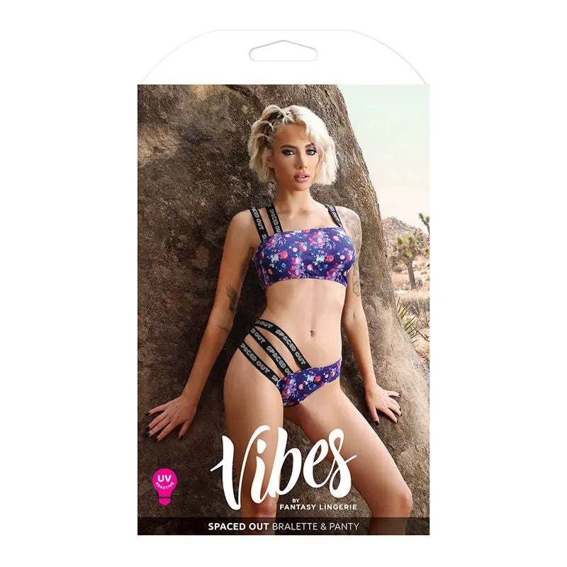 Lingerie - Bra and Panty sets Fantasy Lingerie Vibes Spaced Out Asymmetrical Bralette & Multi-Strap Panty Indigo L/XL