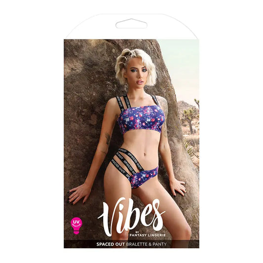 Lingerie - Bra and Panty sets Fantasy Lingerie Vibes Spaced Out Asymmetrical Bralette & Multi-Strap Panty Indigo L/XL