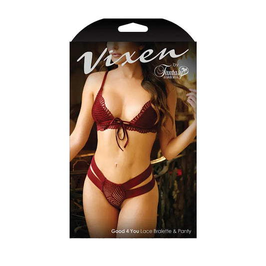 Lingerie - Bra and Panty sets Fantasy Lingerie Vixen Good 4 You Lace Triangle Bralette & Panty Burgundy L/XL