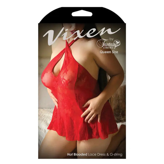 Lingerie - Bra and Panty sets Fantasy Lingerie Vixen Hot Blooded Lace Dress & G-String Queen Size