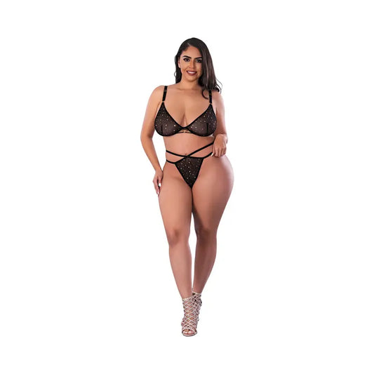 Lingerie - Bra and Panty sets Magic Silk Glitz & Glam Bra and Thong Set Black Queen Size