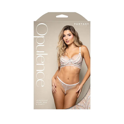 Lingerie - Bra and Panty sets Metallic Embroidered Bra with Pearl Underwire Cups and Pearl Panty M/L