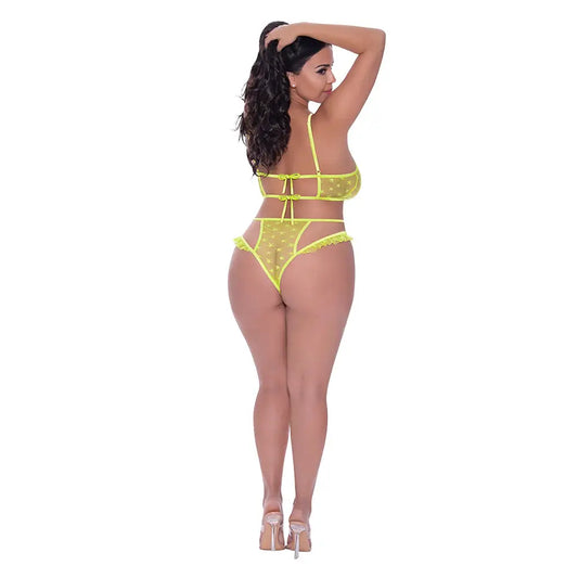 Lingerie - Bra and Panty sets Plus Yellow Lingerie Love Star Halter Crop Bra & Cheeky Panty Set Neon Chartreuse Queen Size