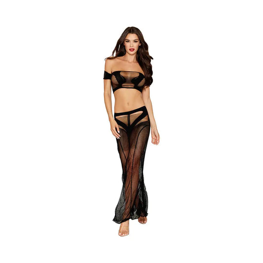 Lingerie - Club Wear Dreamgirl Bandeau Bralette and Maxi Skirt Set Black O/S
