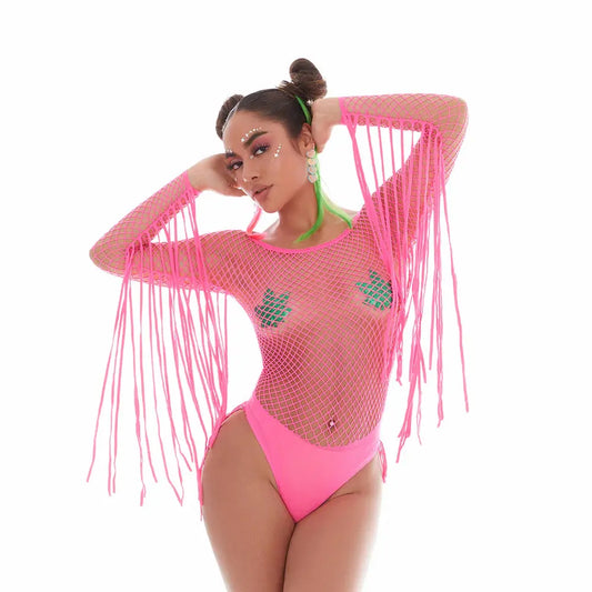 Lingerie - Club Wear Kandihouse Fringe Benefits Pink Club Wear with Fringe